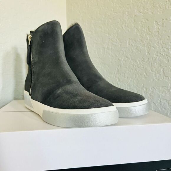 DOLCE VITA Faux Shearling Sneaker Wedge Bootie,  Black Leather, Size 8 1/2, NWT - Picture 11 of 15
